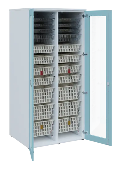 EUROMEDICA S - 90 skříň léková boxová, 2-dveřová/prosklená, 1950x900x735, korpus bílý, dvířka obloha